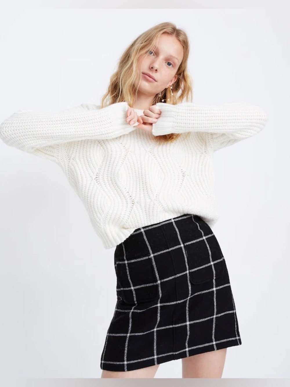 Madewell Women’s Museum Patch-Pocket Mini Skirt Window Pane Black Size 6